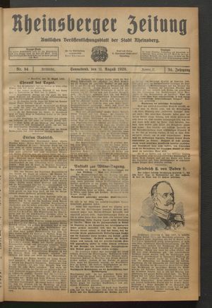 Rheinsberger Zeitung vom 11.08.1928