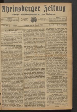 Rheinsberger Zeitung vom 14.08.1928