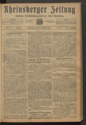 Rheinsberger Zeitung vom 16.08.1928