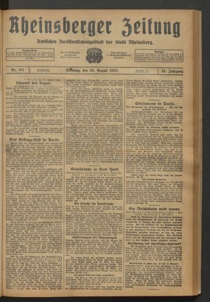 Rheinsberger Zeitung vom 28.08.1928