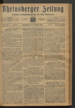 Rheinsberger Zeitung vom 30.08.1928