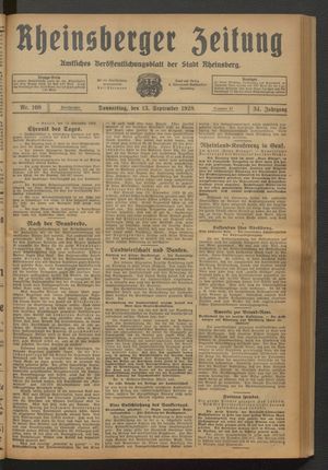 Rheinsberger Zeitung vom 13.09.1928