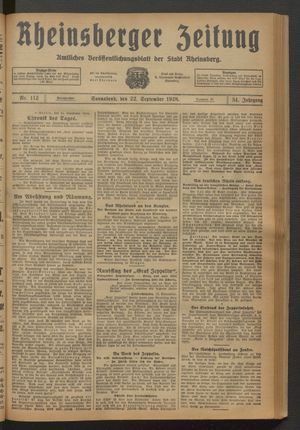Rheinsberger Zeitung vom 22.09.1928