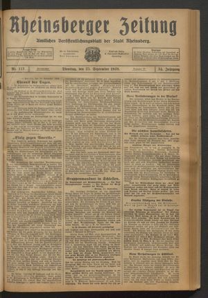 Rheinsberger Zeitung vom 25.09.1928