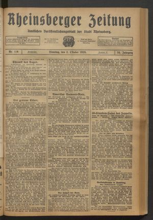 Rheinsberger Zeitung vom 02.10.1928