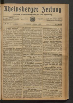 Rheinsberger Zeitung vom 09.10.1928