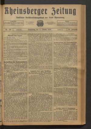 Rheinsberger Zeitung vom 11.10.1928
