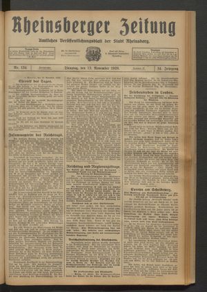 Rheinsberger Zeitung vom 13.11.1928