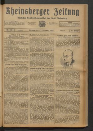 Rheinsberger Zeitung vom 27.11.1928