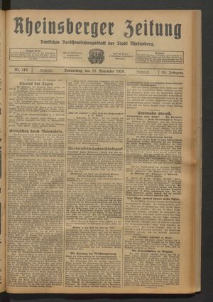 Rheinsberger Zeitung vom 29.11.1928
