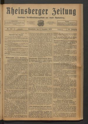 Rheinsberger Zeitung vom 08.12.1928