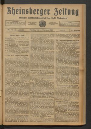Rheinsberger Zeitung vom 11.12.1928