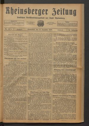 Rheinsberger Zeitung vom 15.12.1928