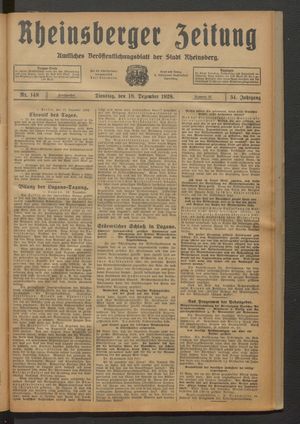 Rheinsberger Zeitung vom 18.12.1928