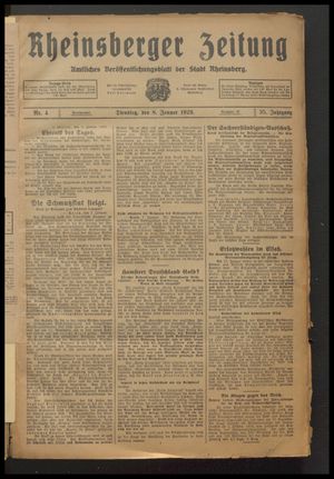 Rheinsberger Zeitung vom 08.01.1929