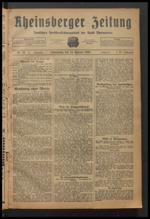 Rheinsberger Zeitung vom 14.02.1929