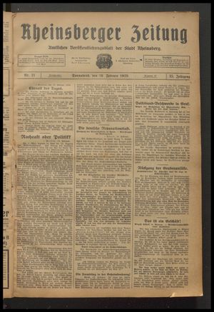 Rheinsberger Zeitung vom 16.02.1929