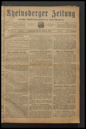 Rheinsberger Zeitung vom 28.02.1929