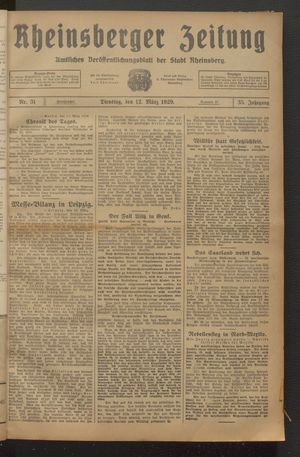 Rheinsberger Zeitung vom 12.03.1929