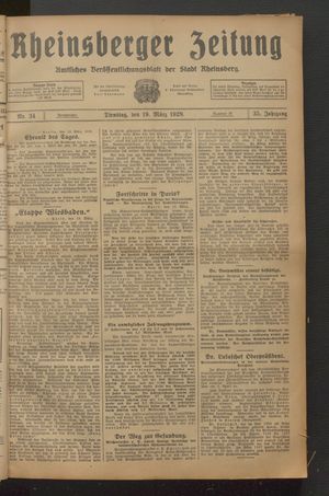 Rheinsberger Zeitung vom 19.03.1929
