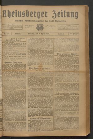 Rheinsberger Zeitung vom 09.04.1929