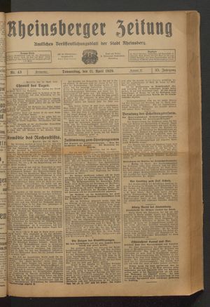 Rheinsberger Zeitung vom 11.04.1929