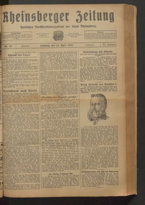 Rheinsberger Zeitung vom 23.04.1929