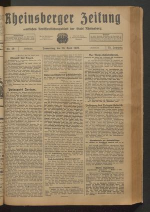 Rheinsberger Zeitung vom 25.04.1929