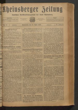 Rheinsberger Zeitung vom 27.04.1929