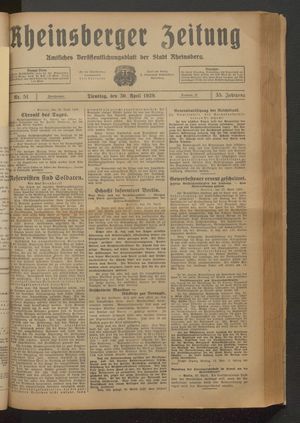 Rheinsberger Zeitung vom 30.04.1929