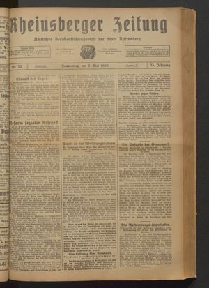 Rheinsberger Zeitung vom 02.05.1929