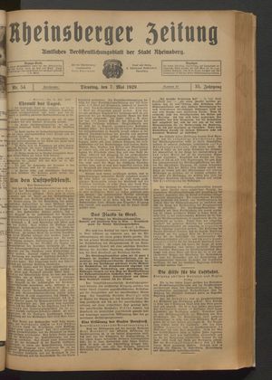 Rheinsberger Zeitung vom 07.05.1929