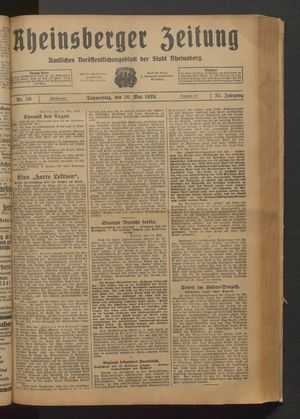 Rheinsberger Zeitung vom 16.05.1929
