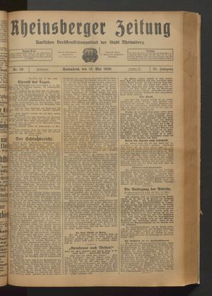 Rheinsberger Zeitung vom 18.05.1929