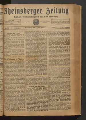 Rheinsberger Zeitung vom 01.06.1929