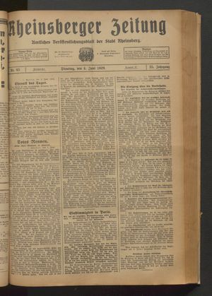 Rheinsberger Zeitung vom 04.06.1929