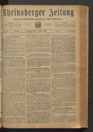 Rheinsberger Zeitung vom 11.06.1929