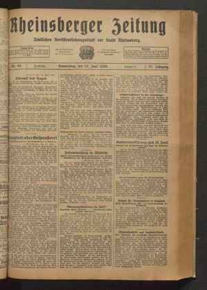Rheinsberger Zeitung vom 13.06.1929
