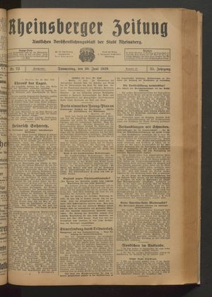 Rheinsberger Zeitung vom 20.06.1929