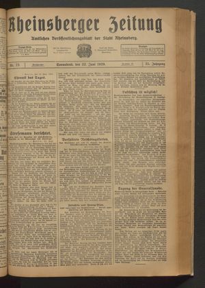 Rheinsberger Zeitung vom 22.06.1929