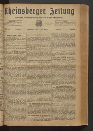 Rheinsberger Zeitung vom 04.07.1929