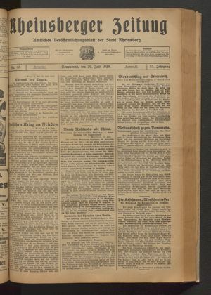 Rheinsberger Zeitung vom 20.07.1929