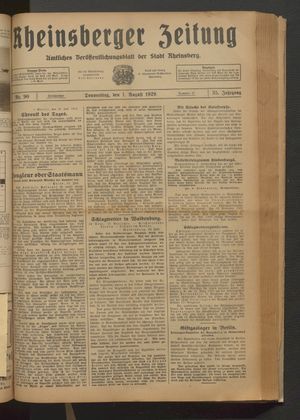 Rheinsberger Zeitung vom 01.08.1929