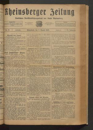 Rheinsberger Zeitung vom 03.08.1929