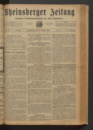 Rheinsberger Zeitung vom 08.08.1929