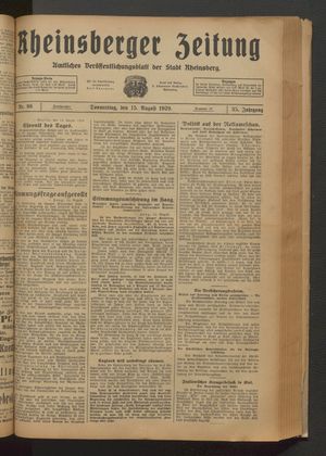 Rheinsberger Zeitung vom 15.08.1929