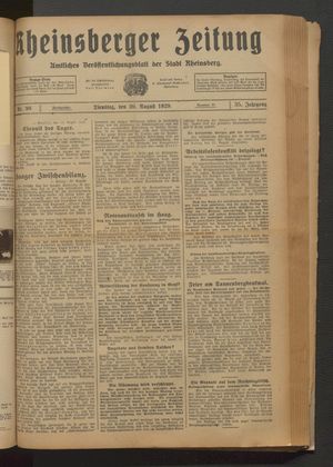 Rheinsberger Zeitung vom 20.08.1929