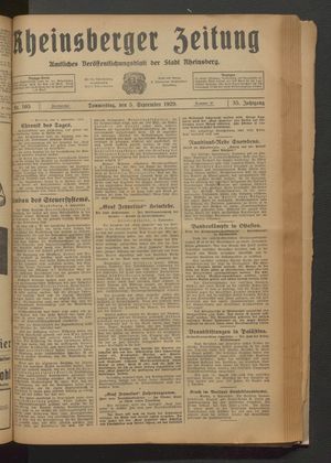 Rheinsberger Zeitung vom 05.09.1929