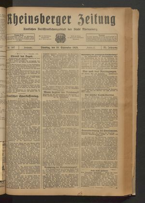 Rheinsberger Zeitung vom 10.09.1929
