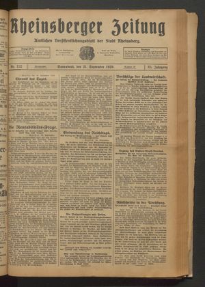 Rheinsberger Zeitung on Sep 21, 1929